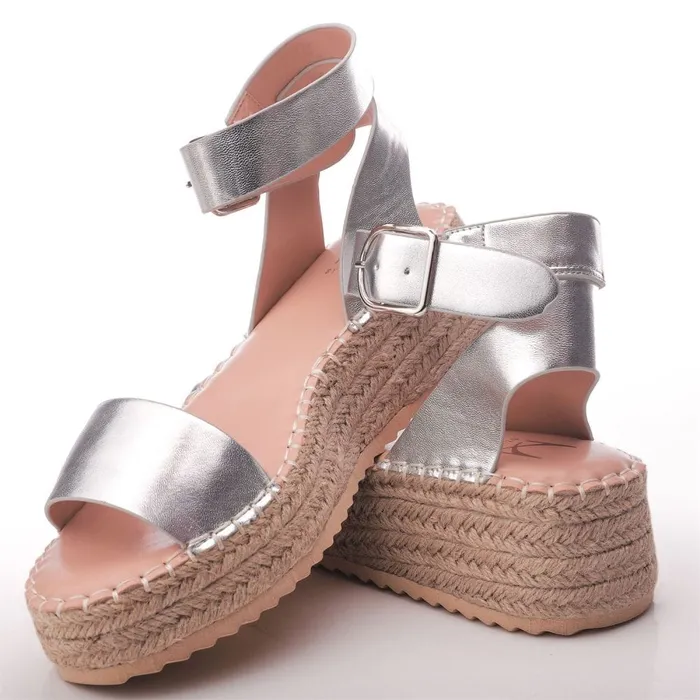 Wedge Sandals Women Moda In Pelle Nasha Silver Porvair