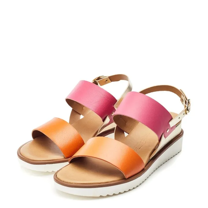 Wedge Sandals Women Moda In Pelle Navasay PinkOrange Leather