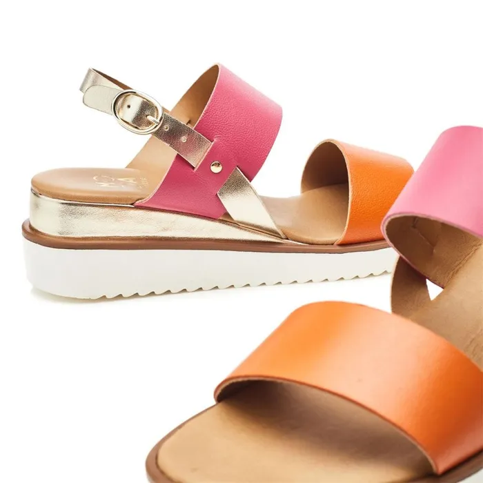 Wedge Sandals Women Moda In Pelle Navasay PinkOrange Leather