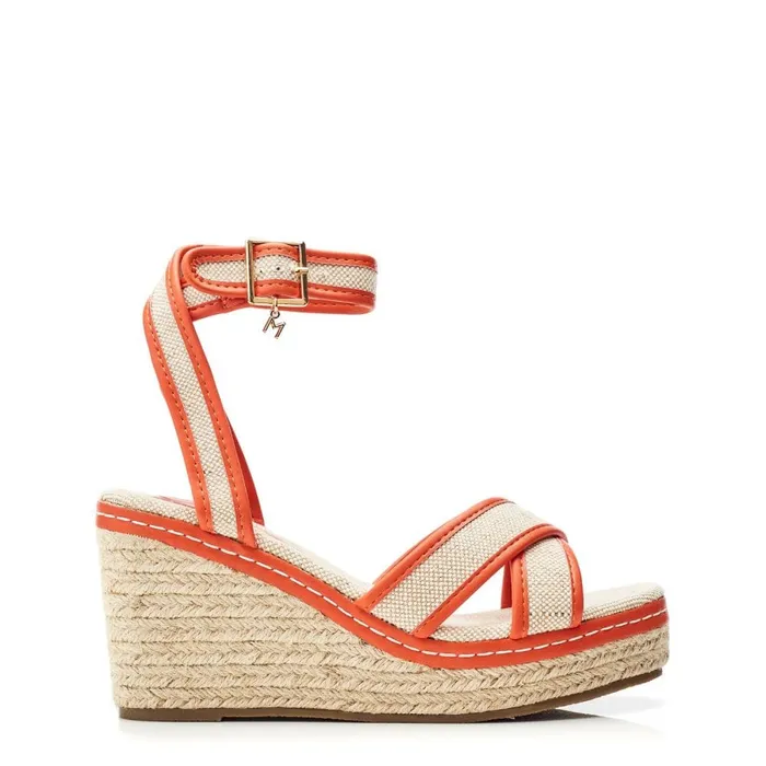 Wedge Sandals Women Moda In Pelle Pamela Orange Textile