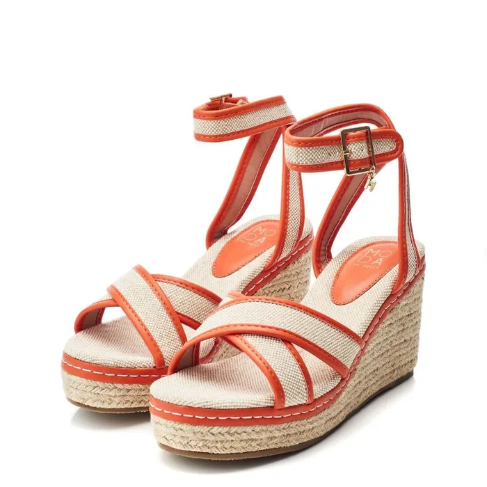 Wedge Sandals Women Moda In Pelle Pamela Orange Textile