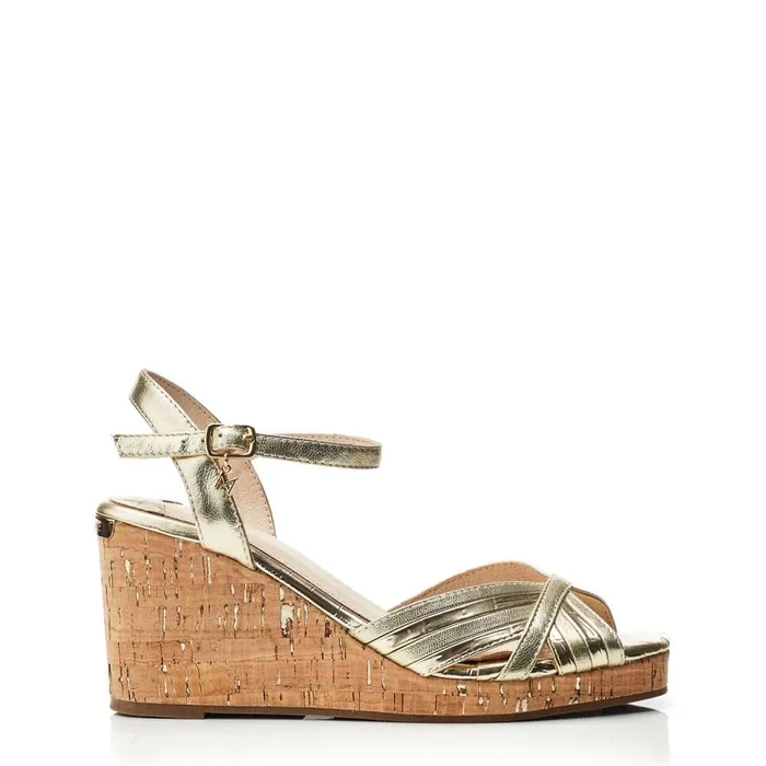 Wedge Sandals Women Moda In Pelle Peppermint Gold Leather