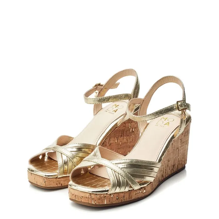 Wedge Sandals Women Moda In Pelle Peppermint Gold Leather