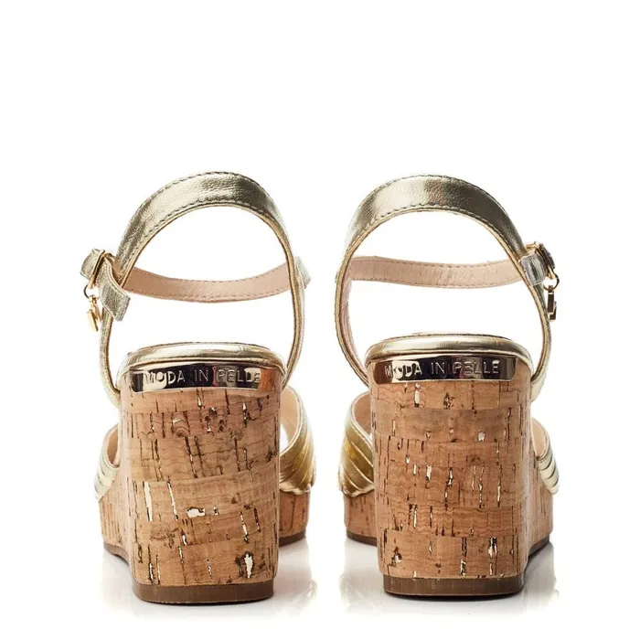 Wedge Sandals Women Moda In Pelle Peppermint Gold Leather
