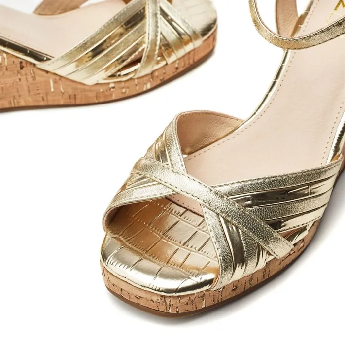 Wedge Sandals Women Moda In Pelle Peppermint Gold Leather