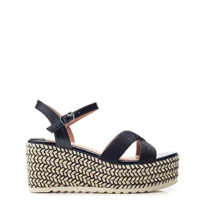 Wedge Sandals Women Moda In Pelle Piala Black Textile