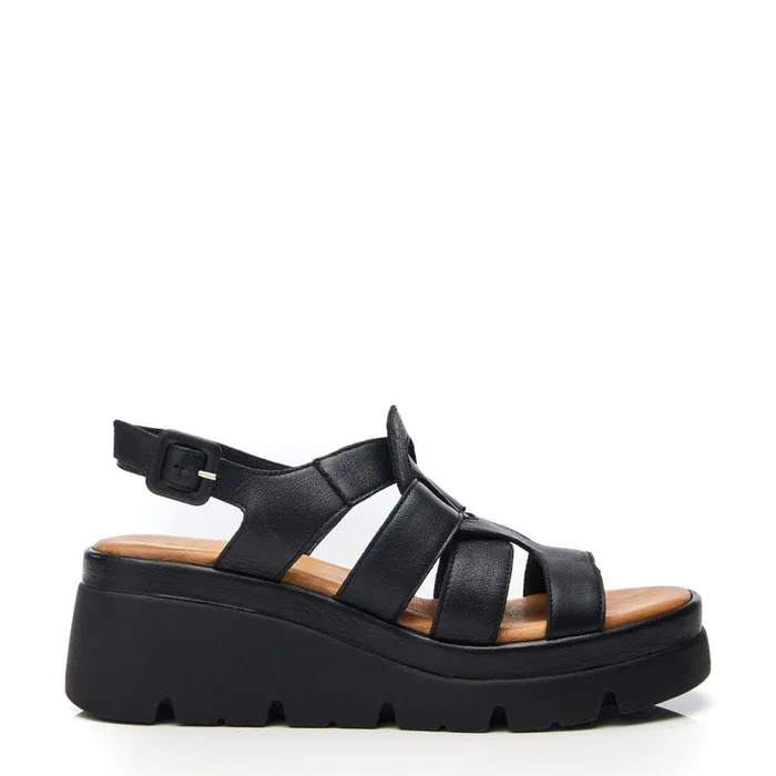 Wedge Sandals Women Moda In Pelle Shoon Sh Strake Black Leather