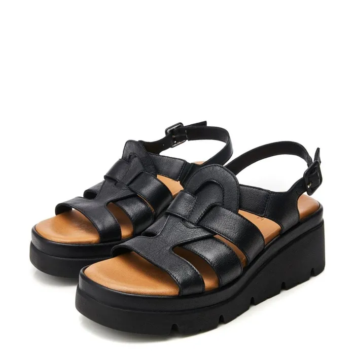Wedge Sandals Women Moda In Pelle Shoon Sh Strake Black Leather