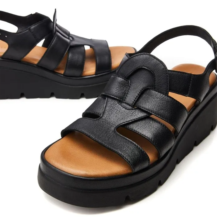 Wedge Sandals Women Moda In Pelle Shoon Sh Strake Black Leather