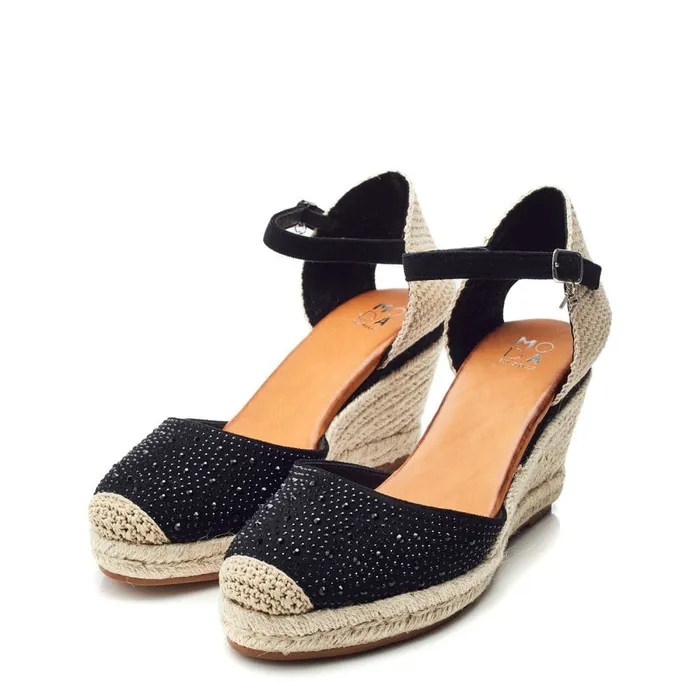 Wedge Sandals Women Moda In Pelle Willo Black Alcantara