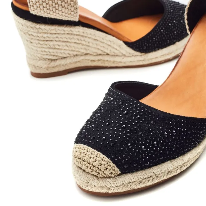 Wedge Sandals Women Moda In Pelle Willo Black Alcantara