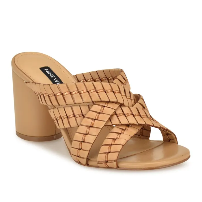 Wenea Strappy Heeled Slide Sandals Natural Women Nine West Mid Heels Wenea Strappy Heeled Slide Sandals Natural Women Nine West Mid Heels