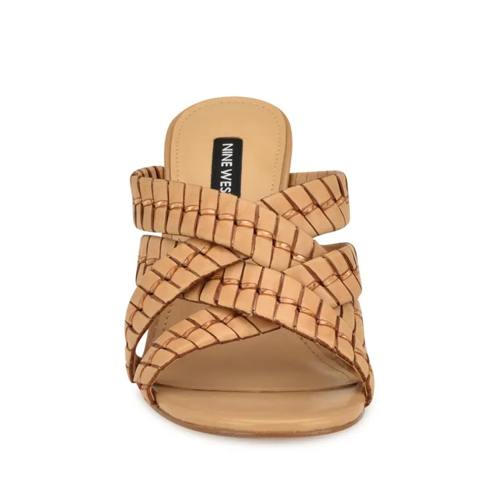 Wenea Strappy Heeled Slide Sandals Natural Women Nine West Mid Heels Wenea Strappy Heeled Slide Sandals Natural Women Nine West Mid Heels
