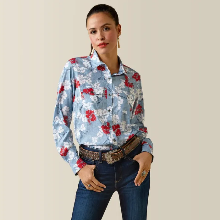 Western VentTEK Stretch Shirt Red White And Blue Pareau Prin Women Ariat TShirts and Tops