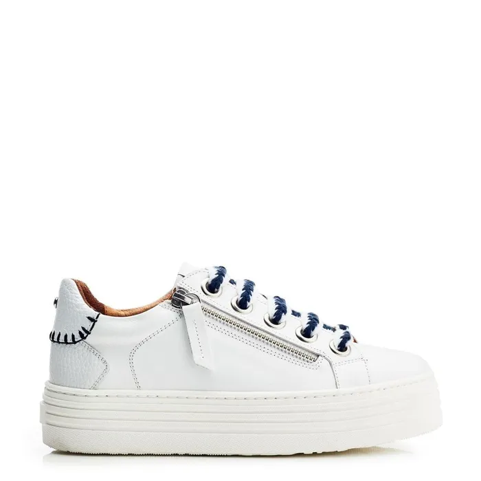 White Trainers Women Moda In Pelle Beaman WhiteNavy Leather