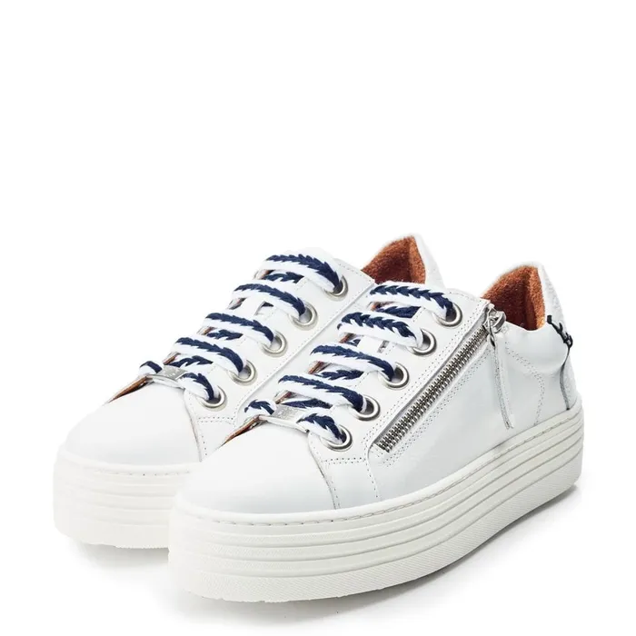 White Trainers Women Moda In Pelle Beaman WhiteNavy Leather