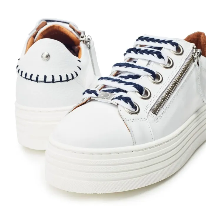White Trainers Women Moda In Pelle Beaman WhiteNavy Leather