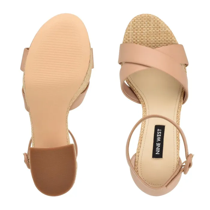 Willie Platform Sandals Barely Nude Raffia Women Nine West High Heels Willie Platform Sandals Barely Nude Raffia Women Nine West High Heels
