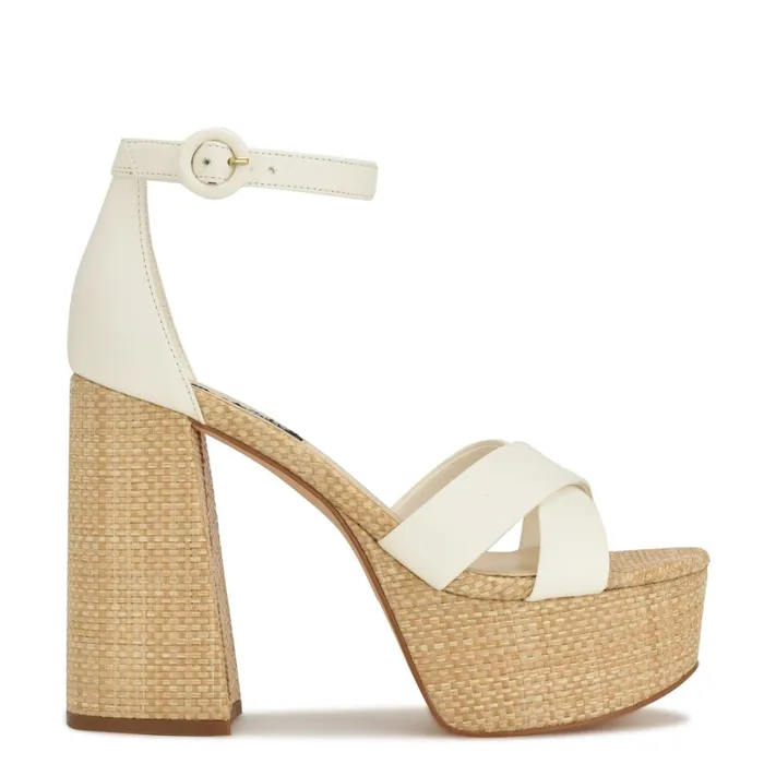 Willie Platform Sandals White Raffia Women Nine West Platforms