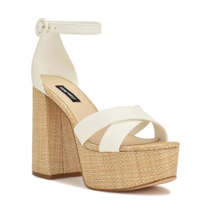 Willie Platform Sandals White Raffia Women Nine West Platforms Willie Platform Sandals White Raffia Women Nine West Platforms
