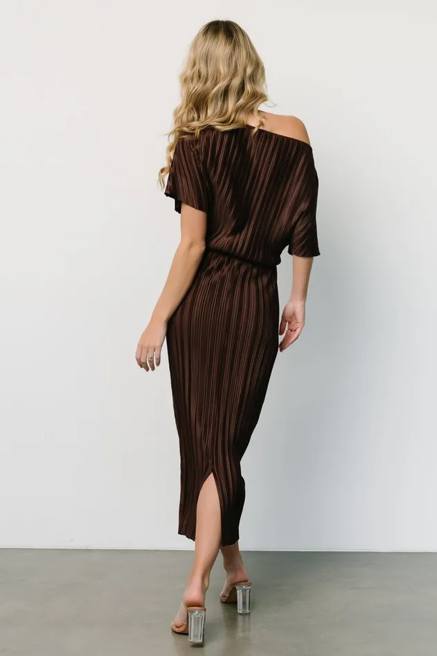 Winslow Pleated Midi Dress Dark Brown Women Baltic Born Midi Dresses