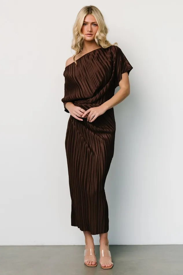 Winslow Pleated Midi Dress Dark Brown Women Baltic Born Midi Dresses