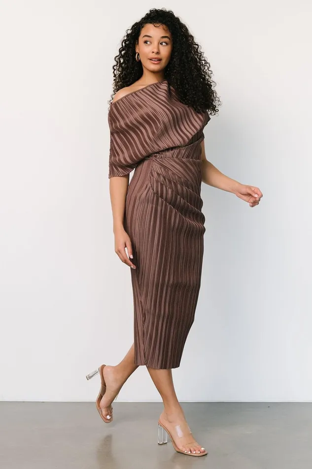 Winslow Pleated Midi Dress Mink Women Baltic Born Midi Dresses Winslow Pleated Midi Dress Mink Women Baltic Born Midi Dresses