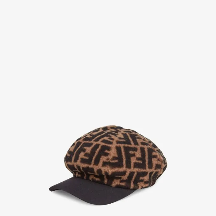 Woman Baseball Cap In Brown Shearling Brown Fendi Hats and Gloves