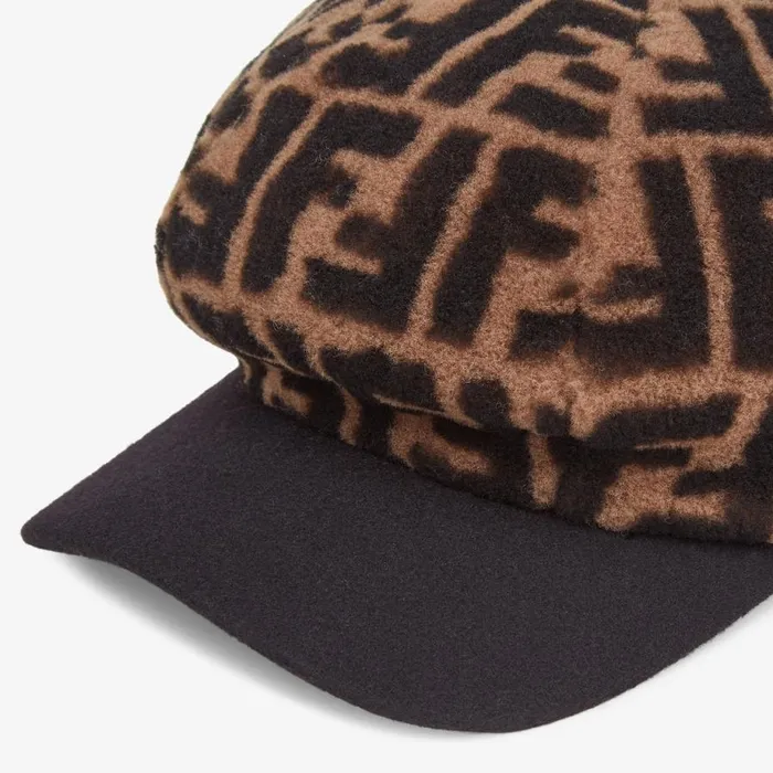 Woman Baseball Cap In Brown Shearling Brown Fendi Hats and Gloves