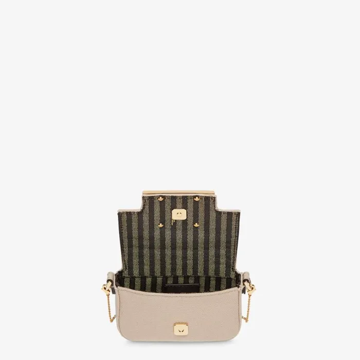 Woman Beige Canvas Charm With Ff Embroidery Beige Fendi Miniature Bags