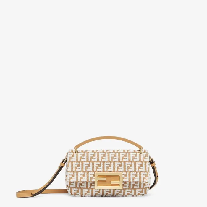 Woman Beige Ff Raffia Pouch Beige Fendi Mini Bags