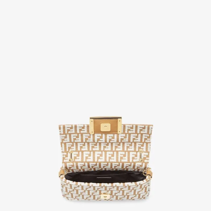 Woman Beige Ff Raffia Pouch Beige Fendi Mini Bags