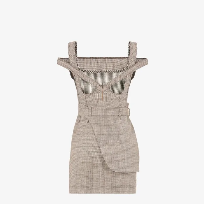Woman Beige Houndstooth Wool Dress Beige Fendi Dresses and Jumpsuits