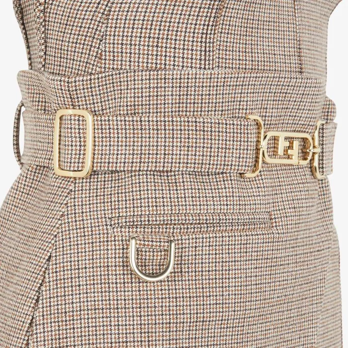 Woman Beige Houndstooth Wool Dress Beige Fendi Dresses and Jumpsuits