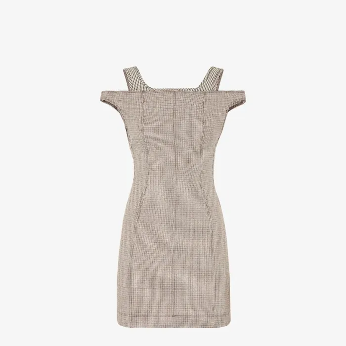 Woman Beige Houndstooth Wool Dress Beige Fendi Dresses and Jumpsuits