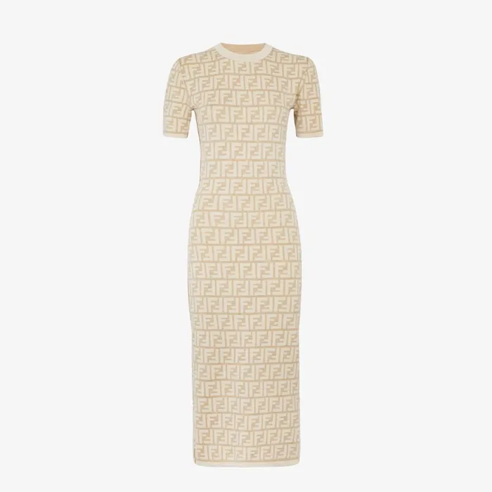 Woman Beige Wool Dress Beige Fendi Knitwear