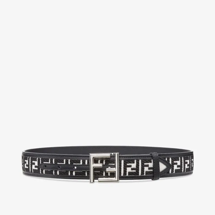 Woman Black And White Canvas Belt With Ff Embroidery White Fendi Belts