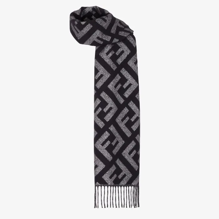 Woman Black Cashmere Scarf Black Fendi Scarves and Silks
