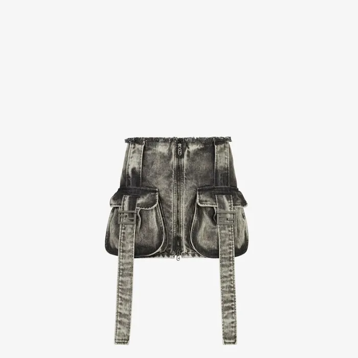 Woman Black Denim Skirt Black Fendi Denim