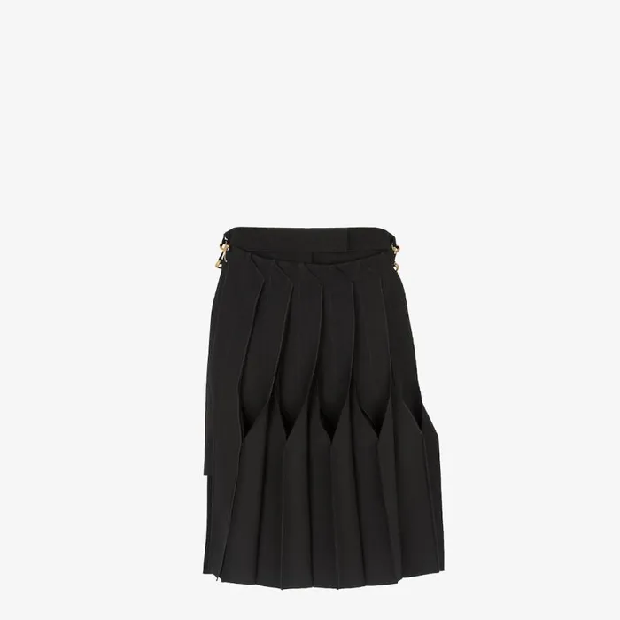 Woman Black Grain De Poudre Wool Skirt Black Fendi Skirts