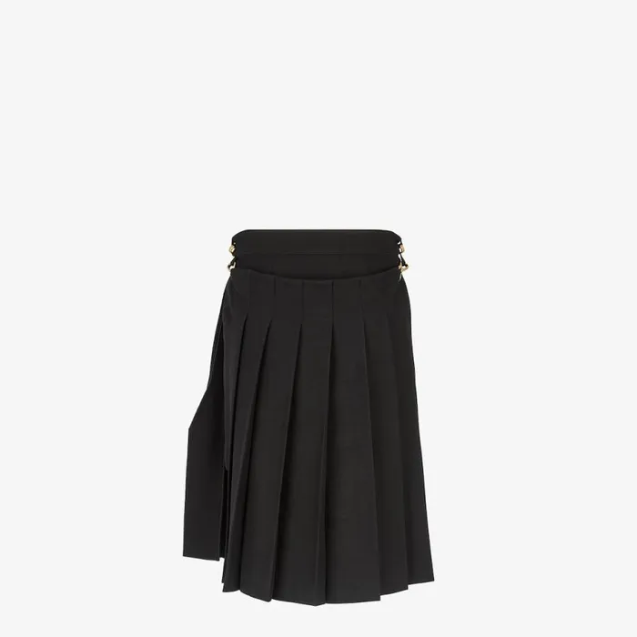 Woman Black Grain De Poudre Wool Skirt Black Fendi Skirts