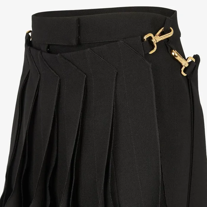 Woman Black Grain De Poudre Wool Skirt Black Fendi Skirts