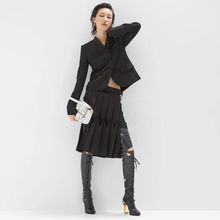 Woman Black Grain De Poudre Wool Skirt Black Fendi Skirts