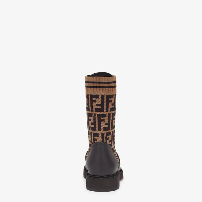 Woman Black Leather Biker Boots With Stretch Fabric Black Fendi Boots and Ankle Boots