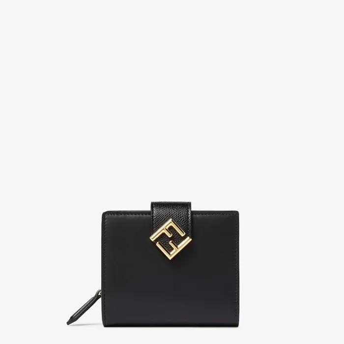 Woman Black Leather Compact Wallet Black Fendi Wallets