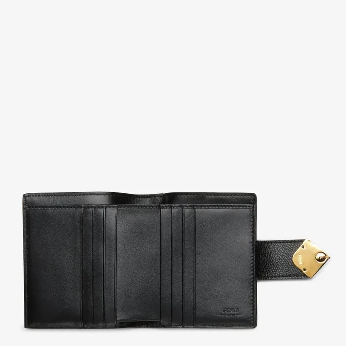 Woman Black Leather Compact Wallet Black Fendi Wallets