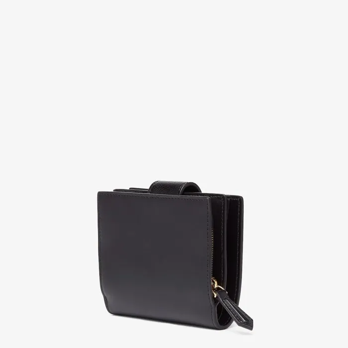 Woman Black Leather Compact Wallet Black Fendi Wallets