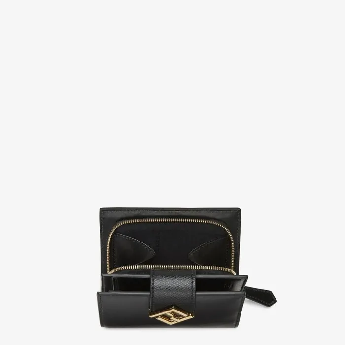 Woman Black Leather Compact Wallet Black Fendi Wallets