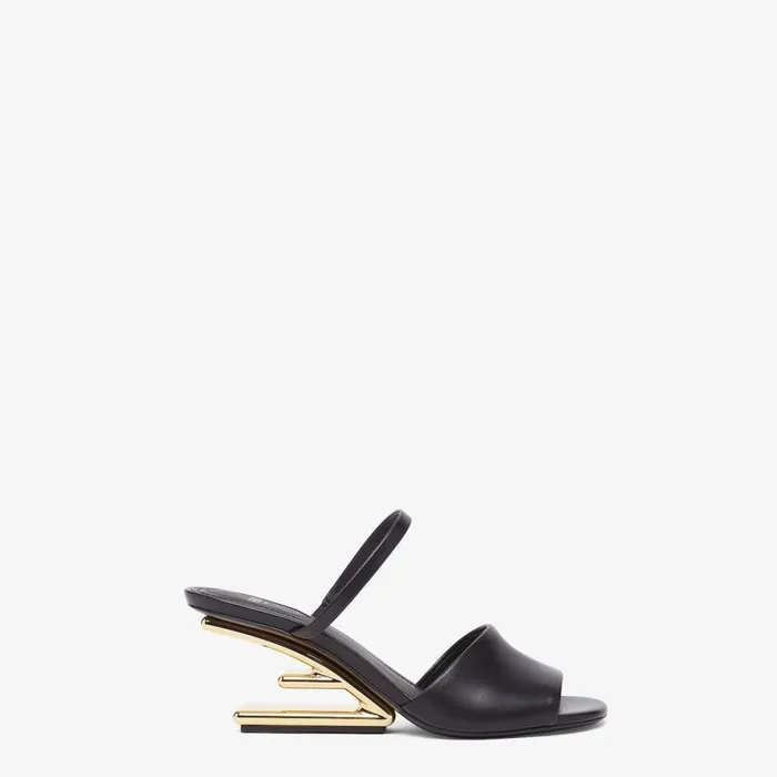 Woman Black Leather MediumHeeled Sandals Black Fendi Fendi First
