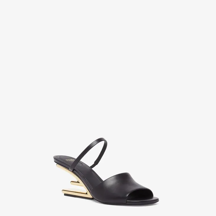 Woman Black Leather MediumHeeled Sandals Black Fendi Fendi First